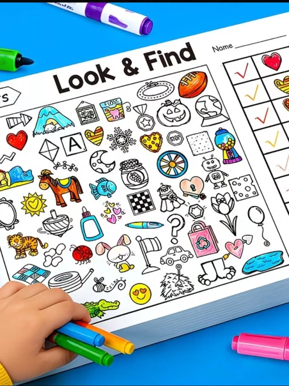 Look and find kids activity book. 32 page seek and find activity book.